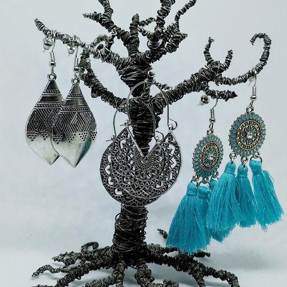 SALE!! 3 Pair BOHO EARRINGS, Silvery BLUE BUNNY'S BOHO BAUBLES - Picture 6 of 12